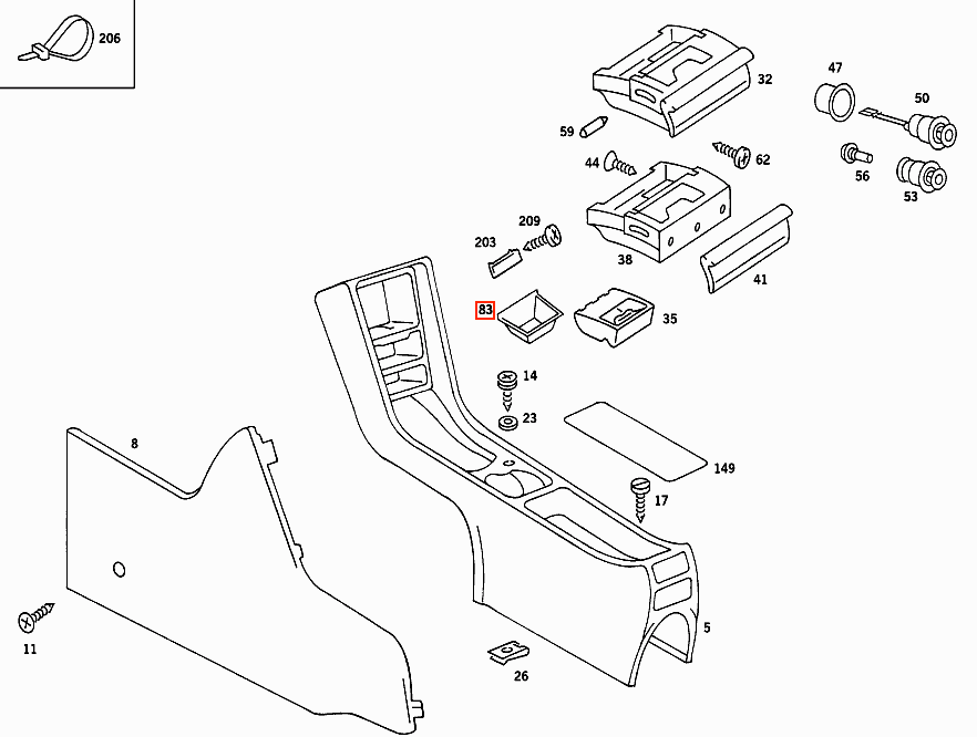 Mercedes-Benz W126 Centre Console Storage Tray All Colours (A1266800152) — view 4