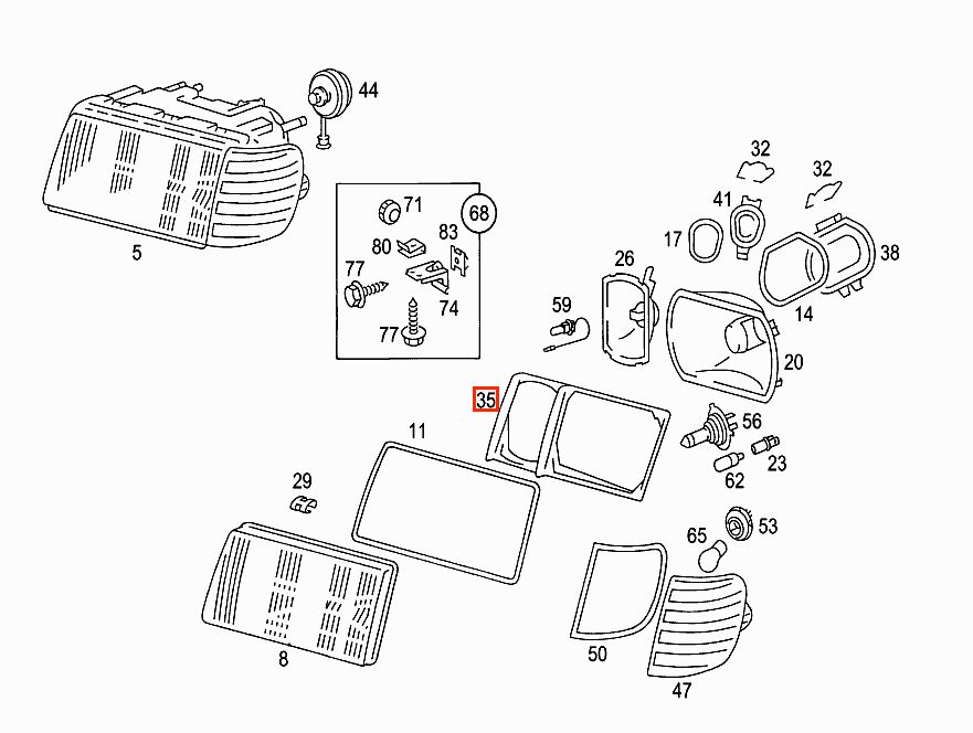 Mercedes-Benz W126 Headlights Frame Left or Right Black or Gray (A0008260103 / A0008260003) — view 4