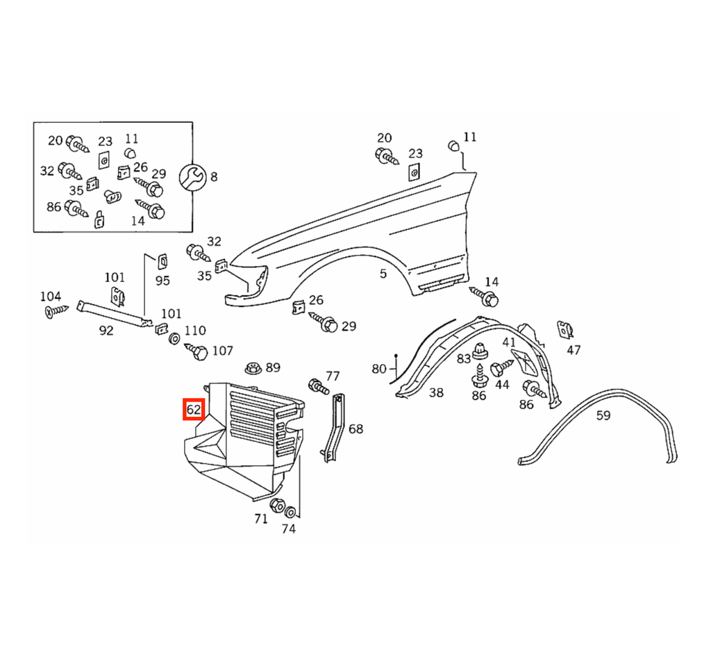 Mercedes-Benz W126 Oil Cooler Shield Fender Cover Left or Right Black (A1268840735 / A1268840835) — view 4