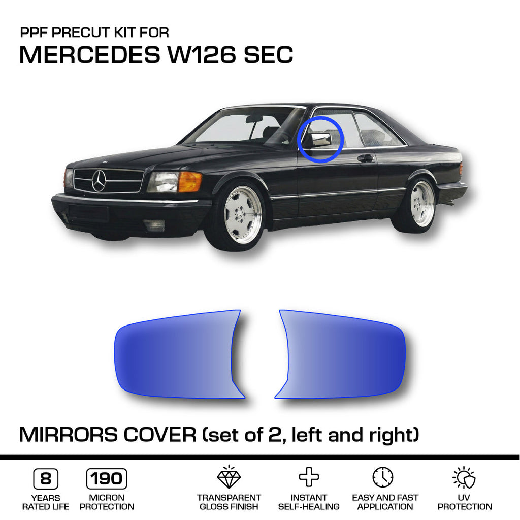 Mercedes-Benz W126 SEC Mirrors Cover – PPF Paint Protection Film Precut – 3M PRO Transparent Anti-scratch Cover