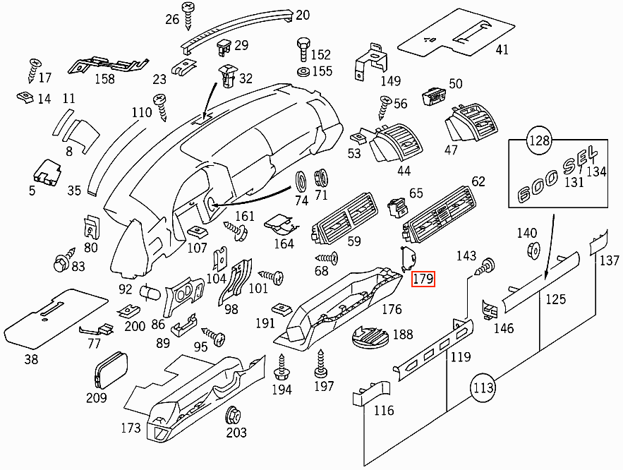 Mercedes-Benz W140 C140 Dashboard End Cap All Colours (A1406892708) — view 4