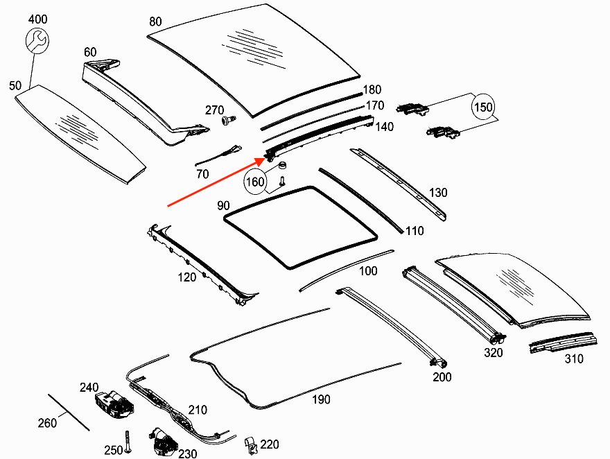 Mercedes-Benz W156 W176 W177 W212 W218 W253 Sunroof Repair Kit Slider Set of 4 Black (A2057800175) — view 4