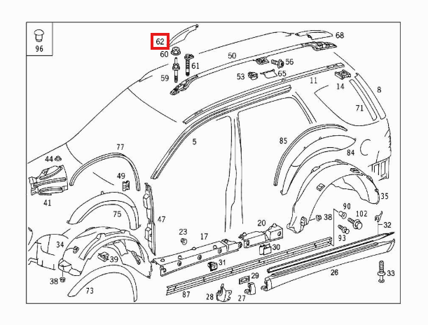 Mercedes-Benz W163 Front Roof Rail Cover Left or Right Black (A1638490103 / A1638490203) — view 4