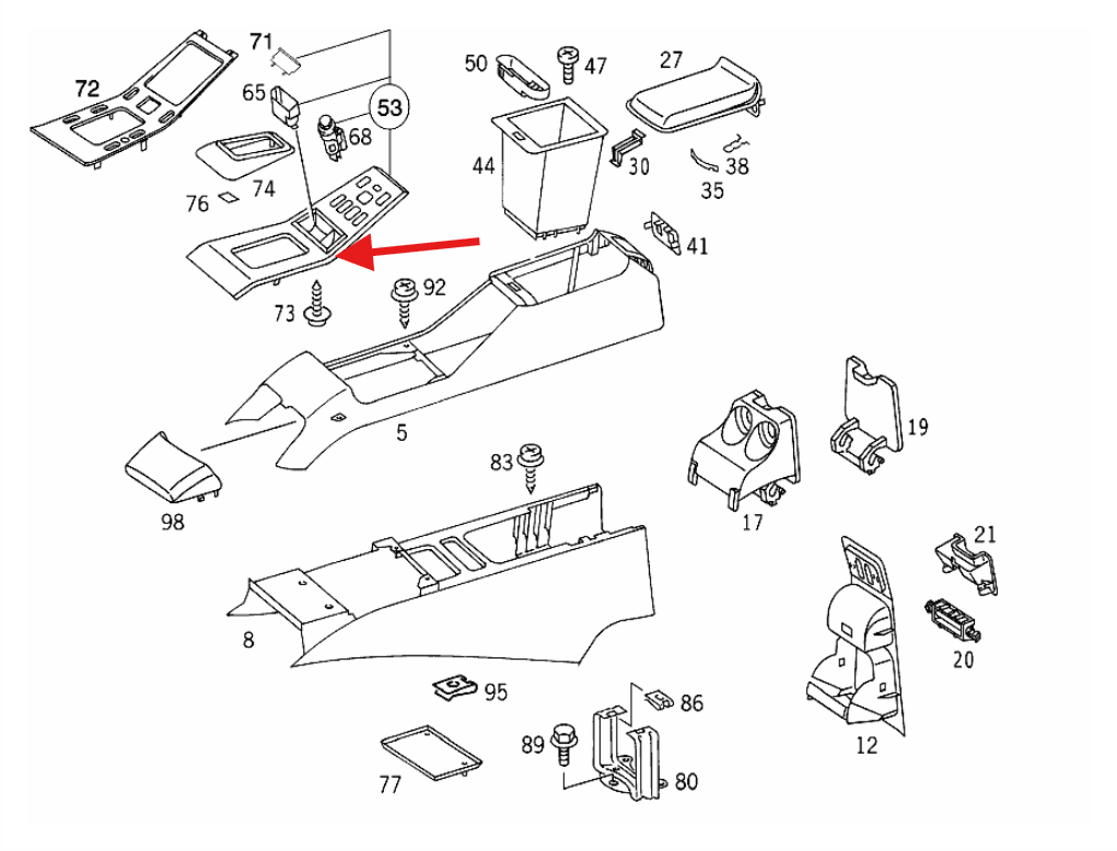 Mercedes-Benz W163 ML Shifter Wood Trim Bezel Switch Mounting Brackets Black 16758924 Delphi — view 4