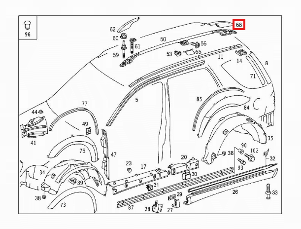 Mercedes-Benz W163 Rear Roof Rail Cover Left or Right Black (A1638490503 / A1638490603) — view 4
