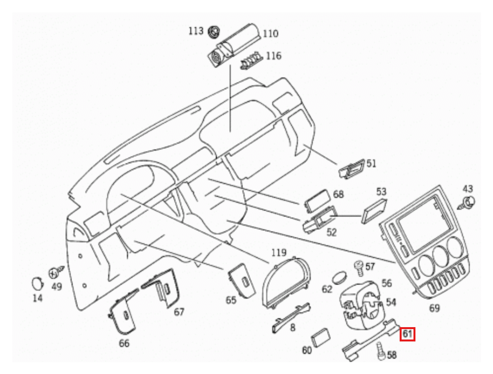 Mercedes-Benz W163 Steering Column Support Cover All Colours (A1636890008) — view 5
