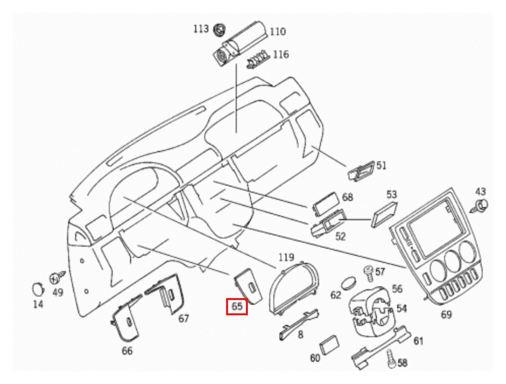 Mercedes-Benz W163 Wing Mirror Control Switch Cover Bracket All Colours (A1636803836) — view 4