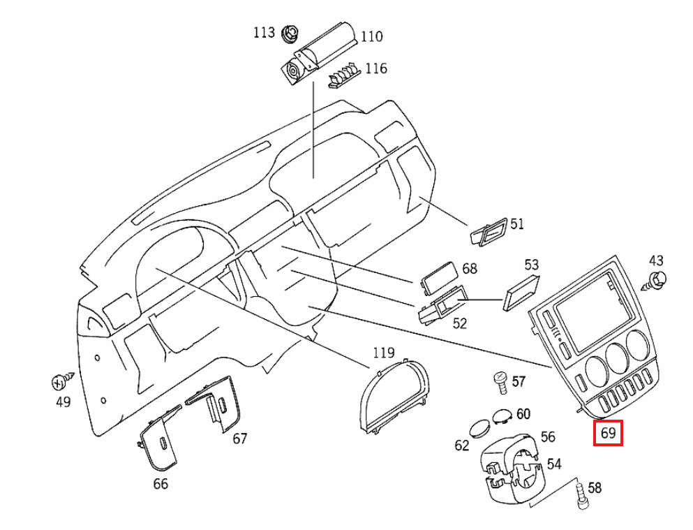 Mercedes-Benz W163 Wooden Dashboard Centre Console Stereo Surround Frame Behr — view 4