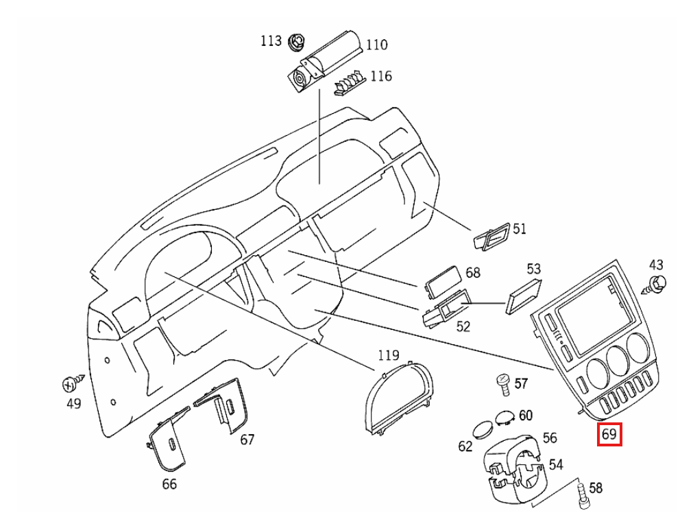 Mercedes-Benz W163 Wooden Dashboard Centre Console Stereo Surround Frame Delphi (A1636808136) — view 4