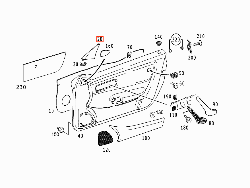 Mercedes-Benz W170 R170 Side Mirror Trim Cover Left or Right Black (A1707250111 / A1707250211) — view 4