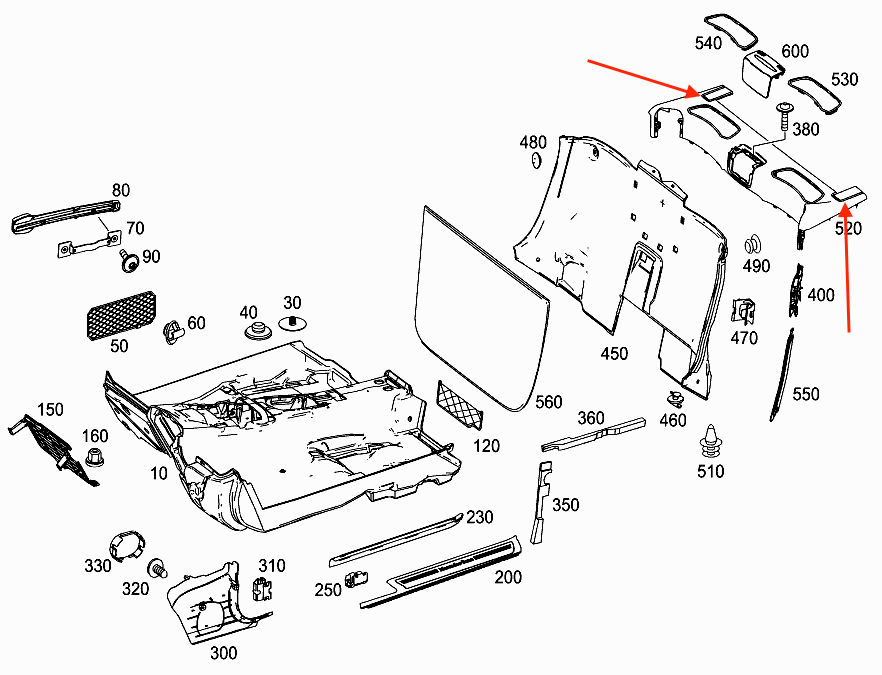 Mercedes-Benz W172 R172 Rear Bezel Component Left or Right Black (A1726903800) — view 4