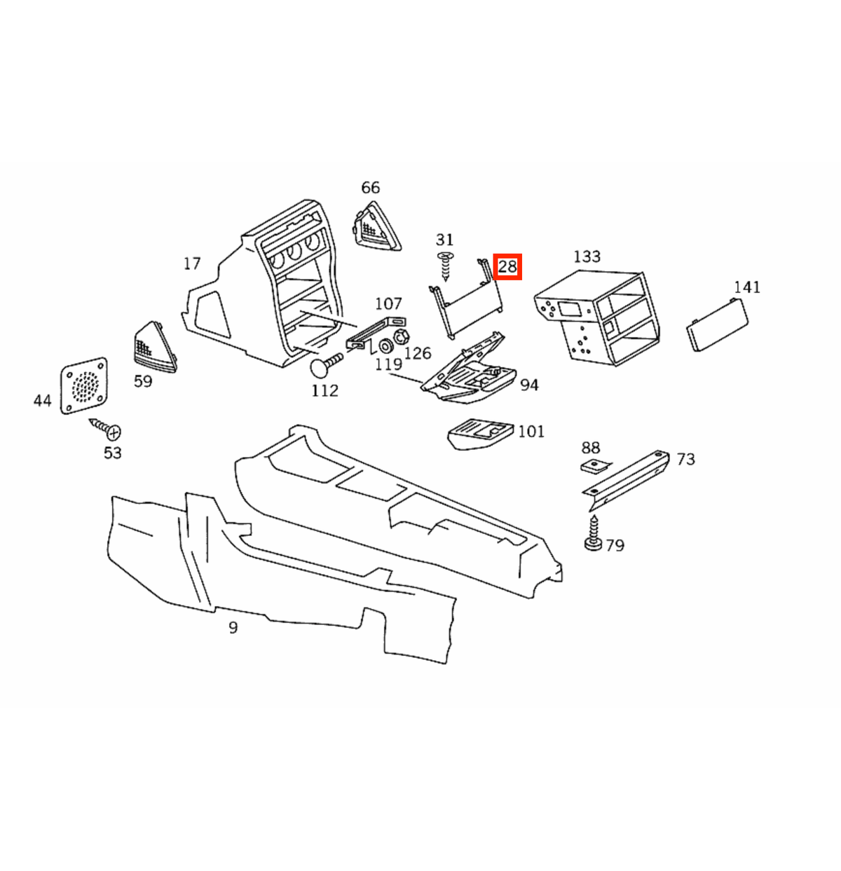 Mercedes-Benz W201 Centre Console Carbon Blank Panel Trim (A2016830024) — view 4
