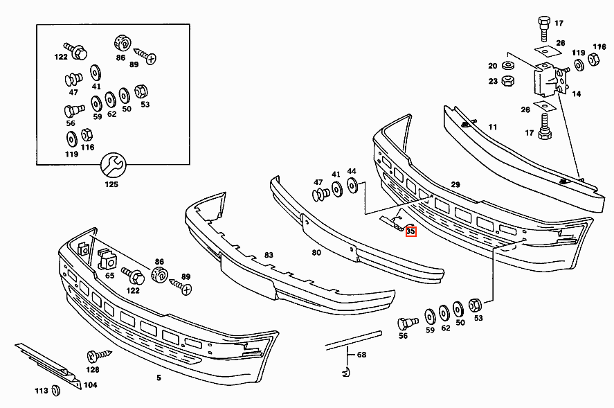 Mercedes-Benz W201 Front Bumper Tow Hook Cover Primed (A2018800505) — view 4