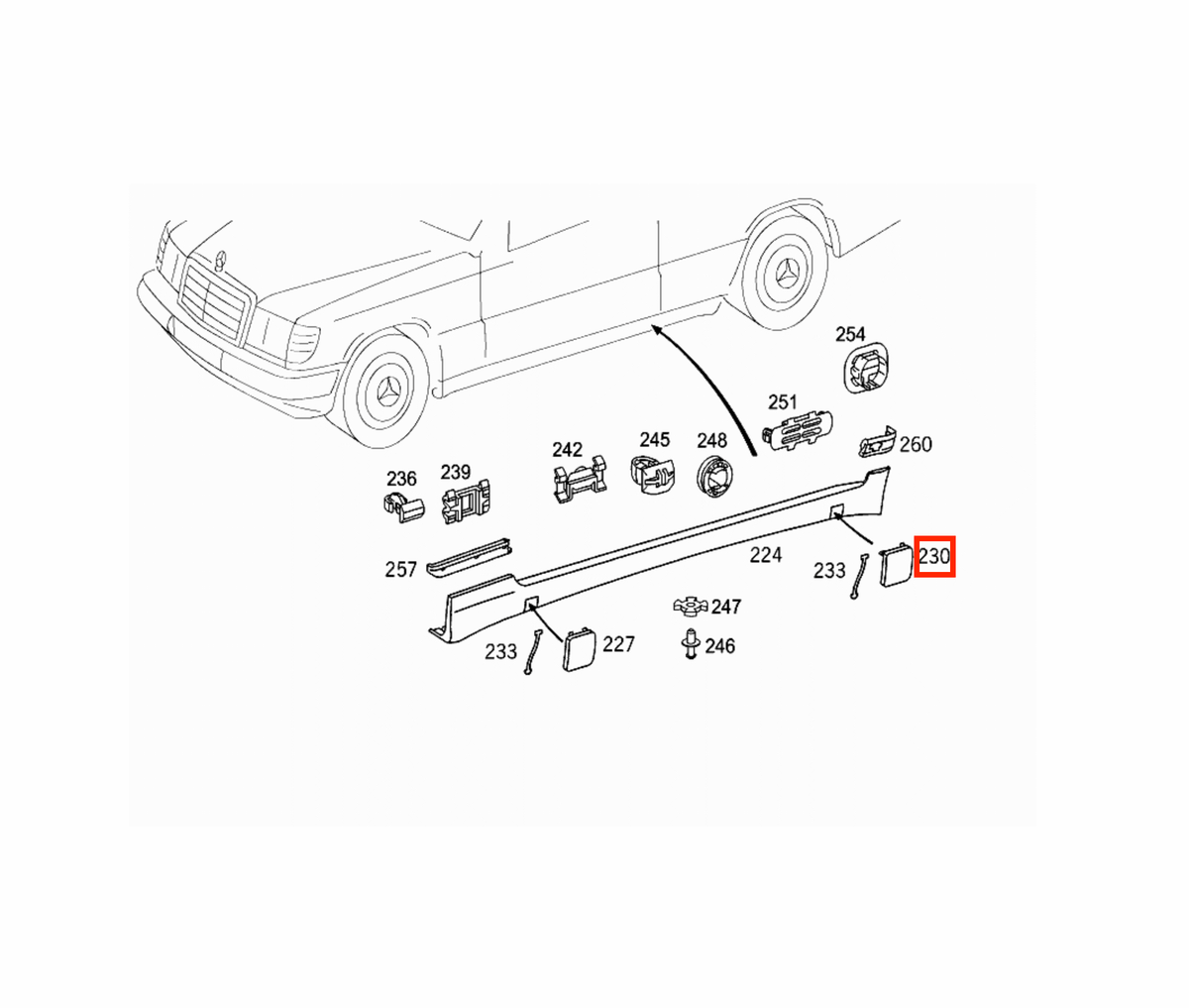 Mercedes-Benz W202 C43 AMG Rear Side Skirt Jacking Point Cover Cap Left or Right Primed (A2026984930 / A2026985030) — view 4