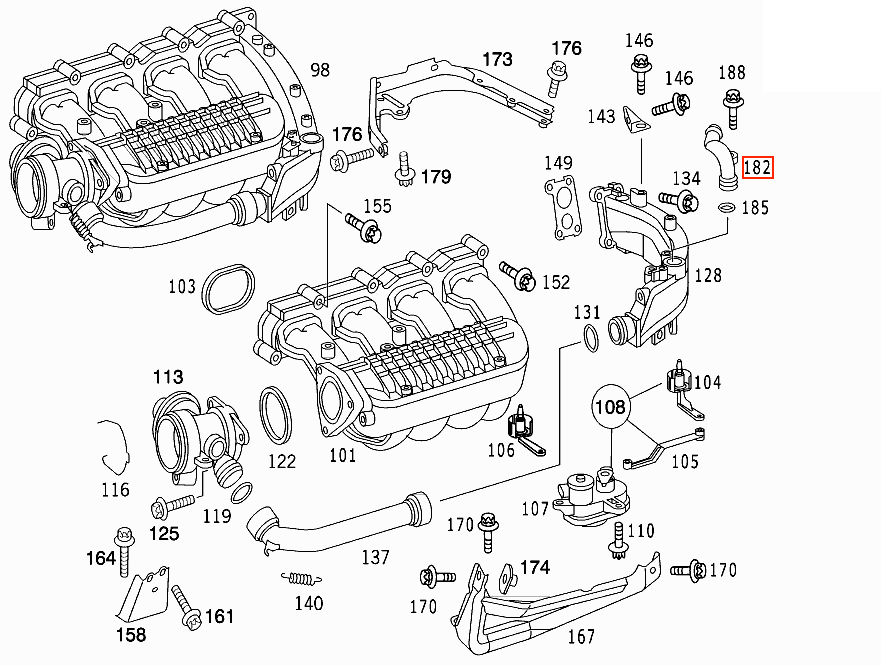 Mercedes-Benz W202 W203 W210 CL203 C209 EGR Hose Pipe Connector OM611 OM612 Engine (A6111400108) — view 5