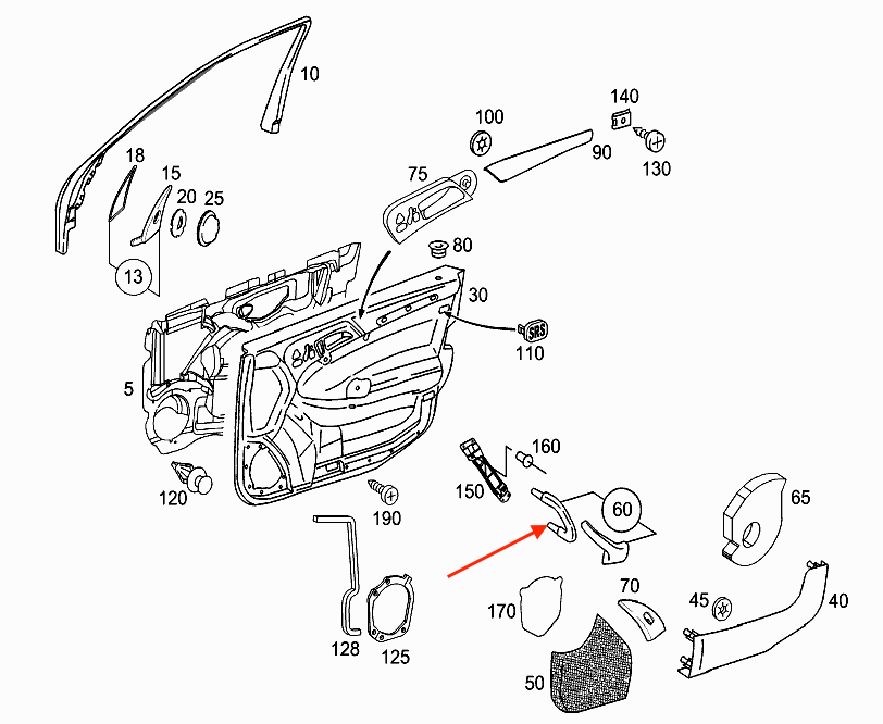 Mercedes-Benz W203 Interior Door Handle Left or Right All Colours (A2038101551 / A2038101651) — view 4