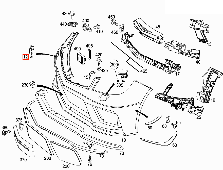 Mercedes-Benz W204 Lift Front Bumper Hook Cap Primed (A2048850526) — view 4