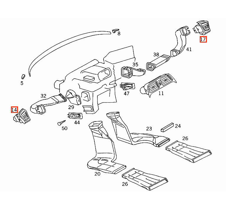 Mercedes-Benz W208 Dashboard Vent Frame Left or Right All Colours (A2088300154 / A2088300254) — view 4