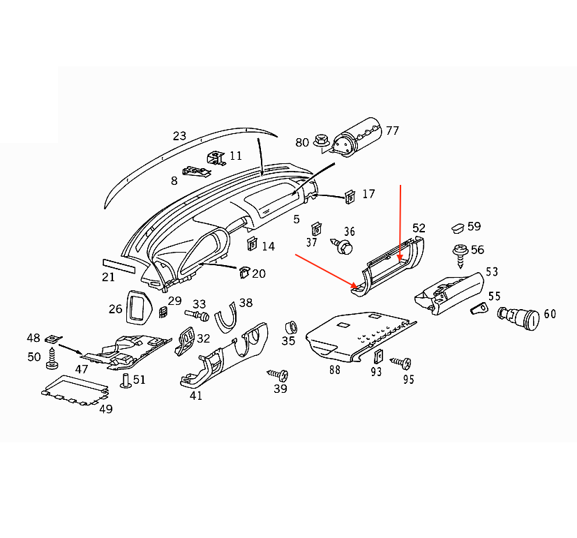 Mercedes-Benz W208 Glovebox Storage Compartment Srew Cover Set of 2 Black (A2086800391) — view 4