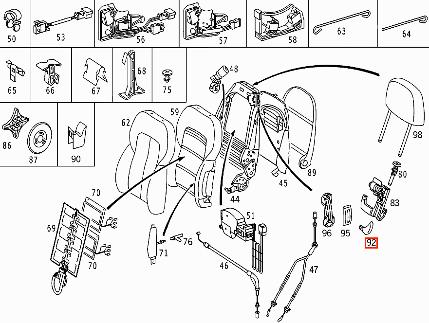 Mercedes-Benz W208 Seat Pull Adjuster Handle Left or Right All Colours (A2089100771) — view 4