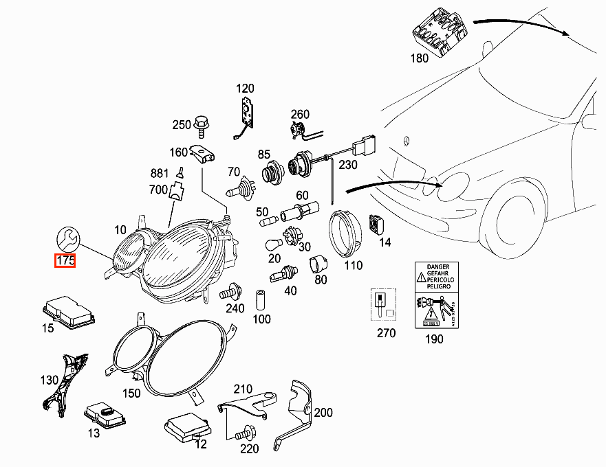 Mercedes-Benz W211 Left Headlight Repair Kit (A2118201314) — view 4