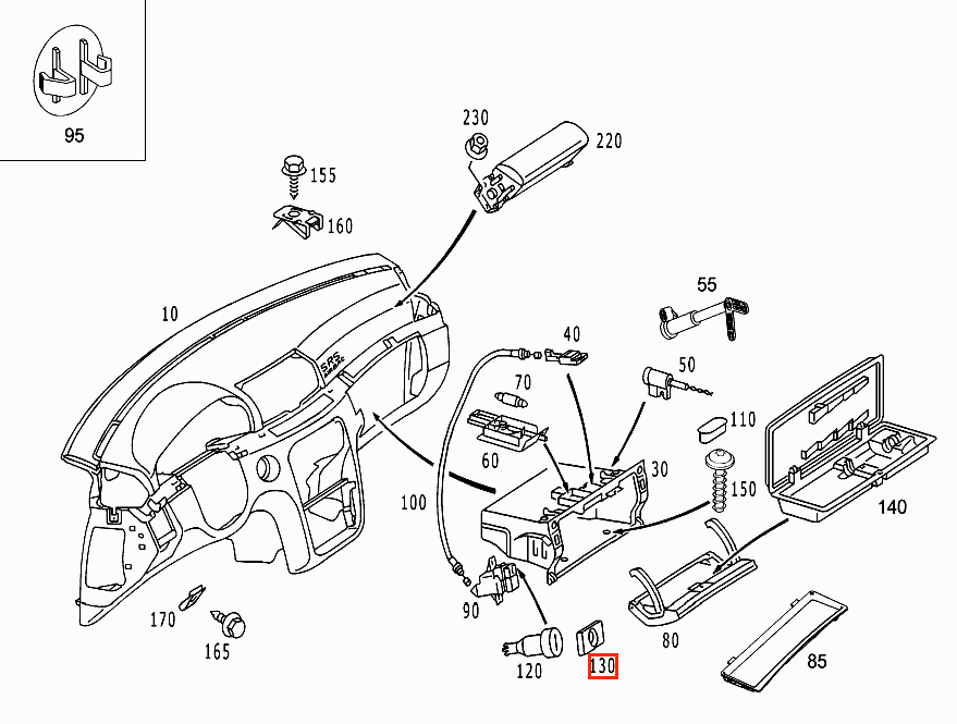 Mercedes-Benz W220 Glove Box Handle Lid Lock Switch Button Covers LHD or RHD All Colours (A2206800284 & A2206890030) — view 4