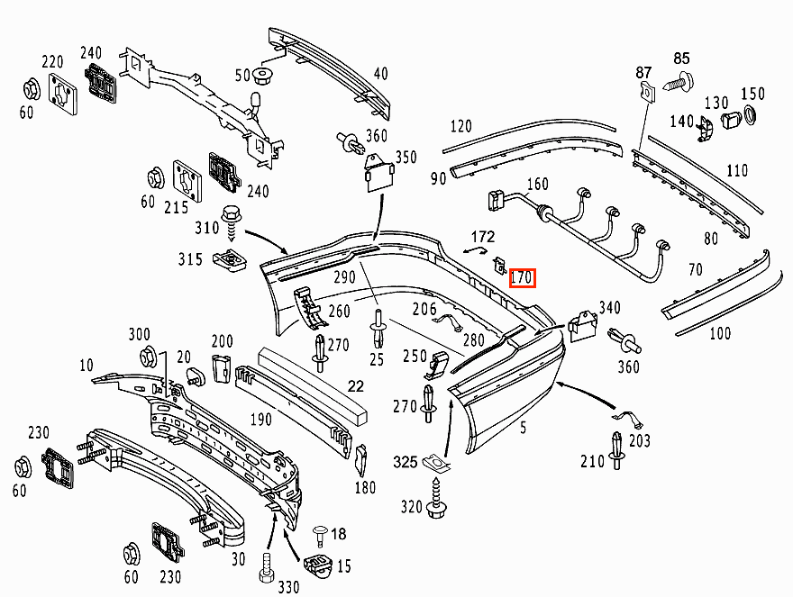 Mercedes-Benz W220 Rear Bumper Tow Hook Cover Primed (A2208850423) — view 4
