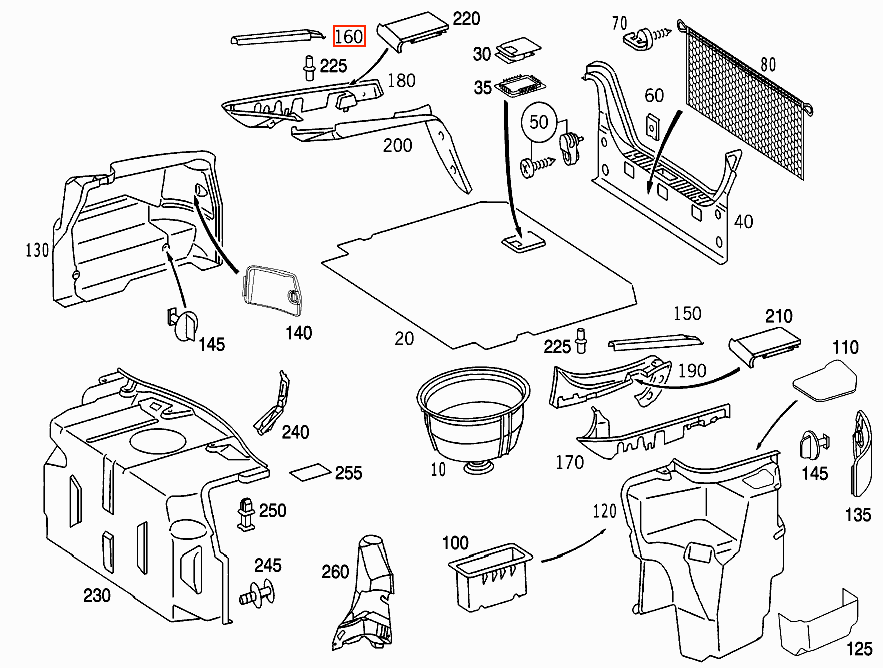 Mercedes-Benz W220 Trunk Hinge Trim Cover Right Black (A2208210236) — view 4