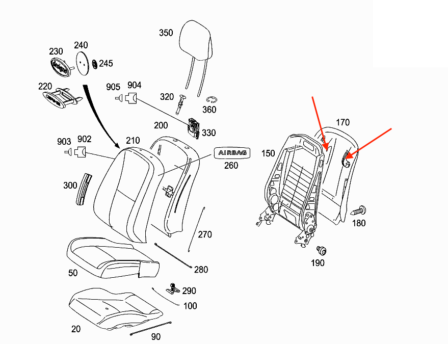 Mercedes-Benz W221 Front Seat Back Grille Left or Right All Colours (A2219101039 / A2219101139) — view 4