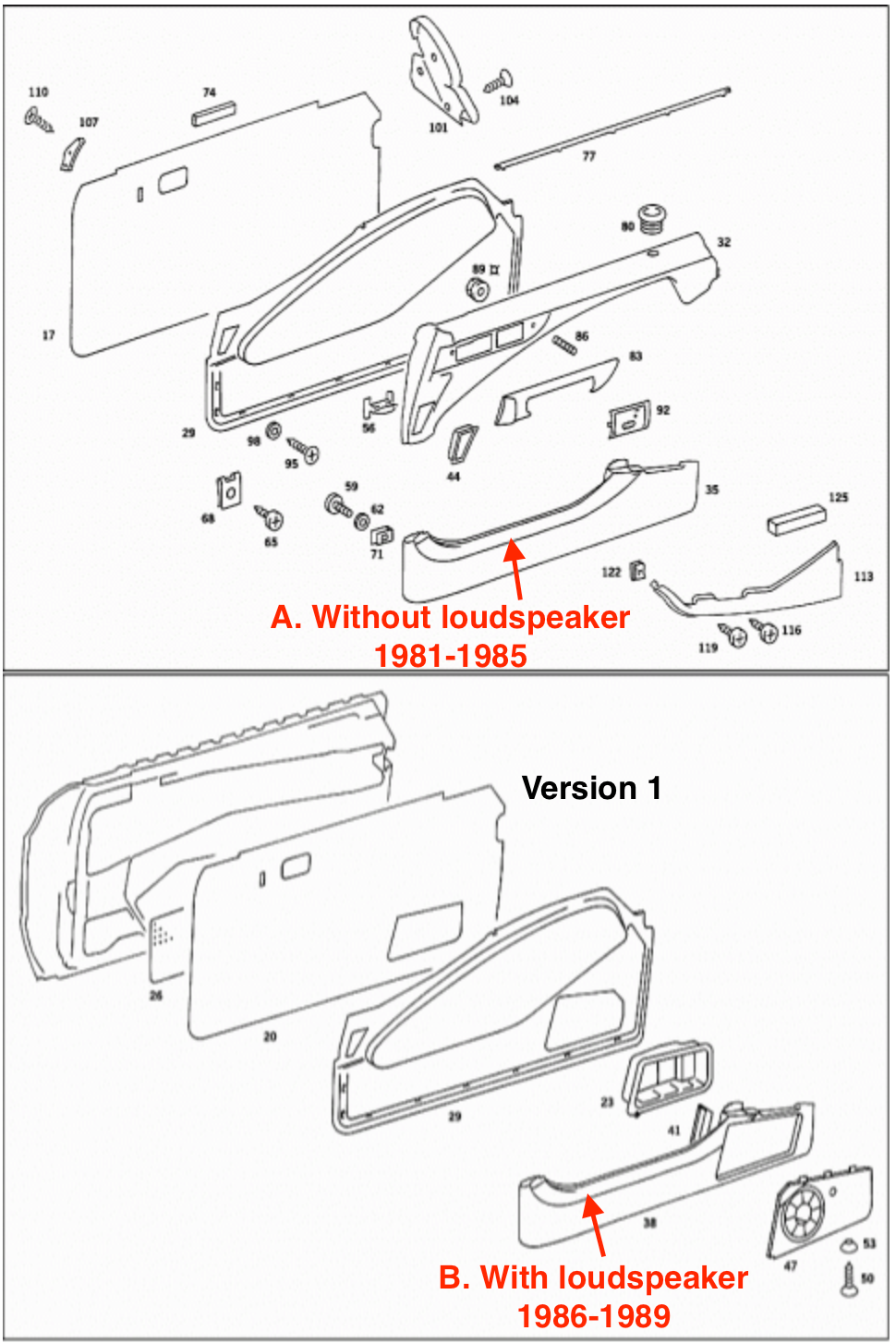 Mercedes C126 Door Pocket Cover 2 Version Left Or Right All Color A1267200174 / A1267200274 — view 12