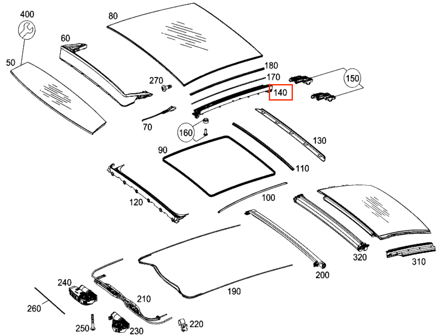 Mercedes-Benz C205 W205 Sunroof Repair Kit (A2057800175 / A2057800275) — view 4