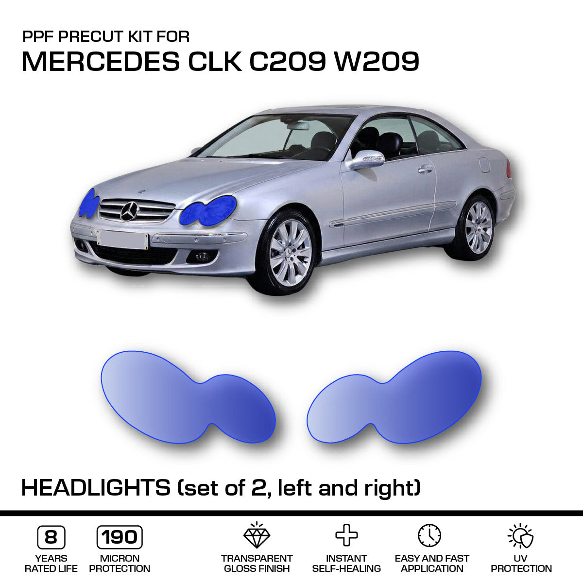 Mercedes-Benz C209 W209 CLK Headlights – 3m Pro Transparent PPF Paint Protection Film