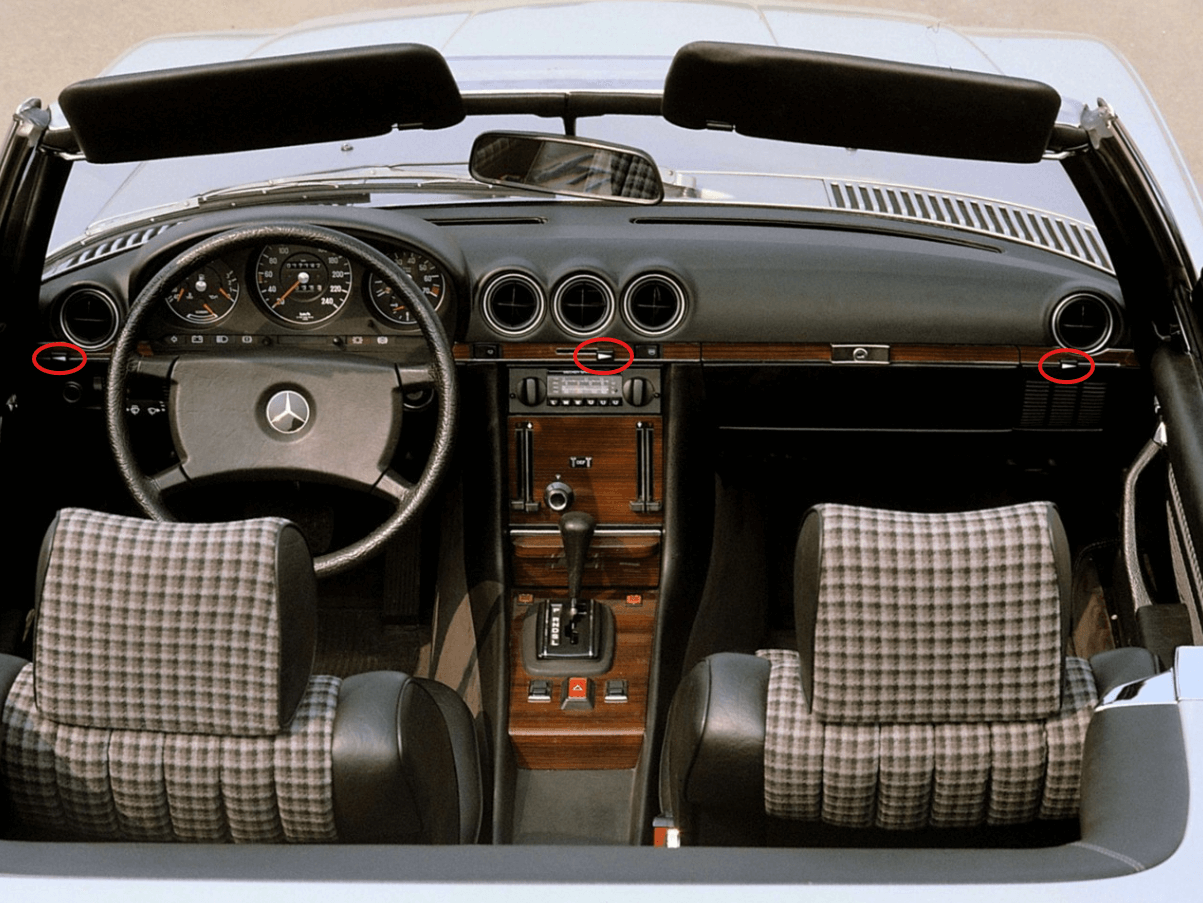 Mercedes-Benz R107 Vent Lever Knobs Set of 3 Climate Slider (A1168330440) — view 5