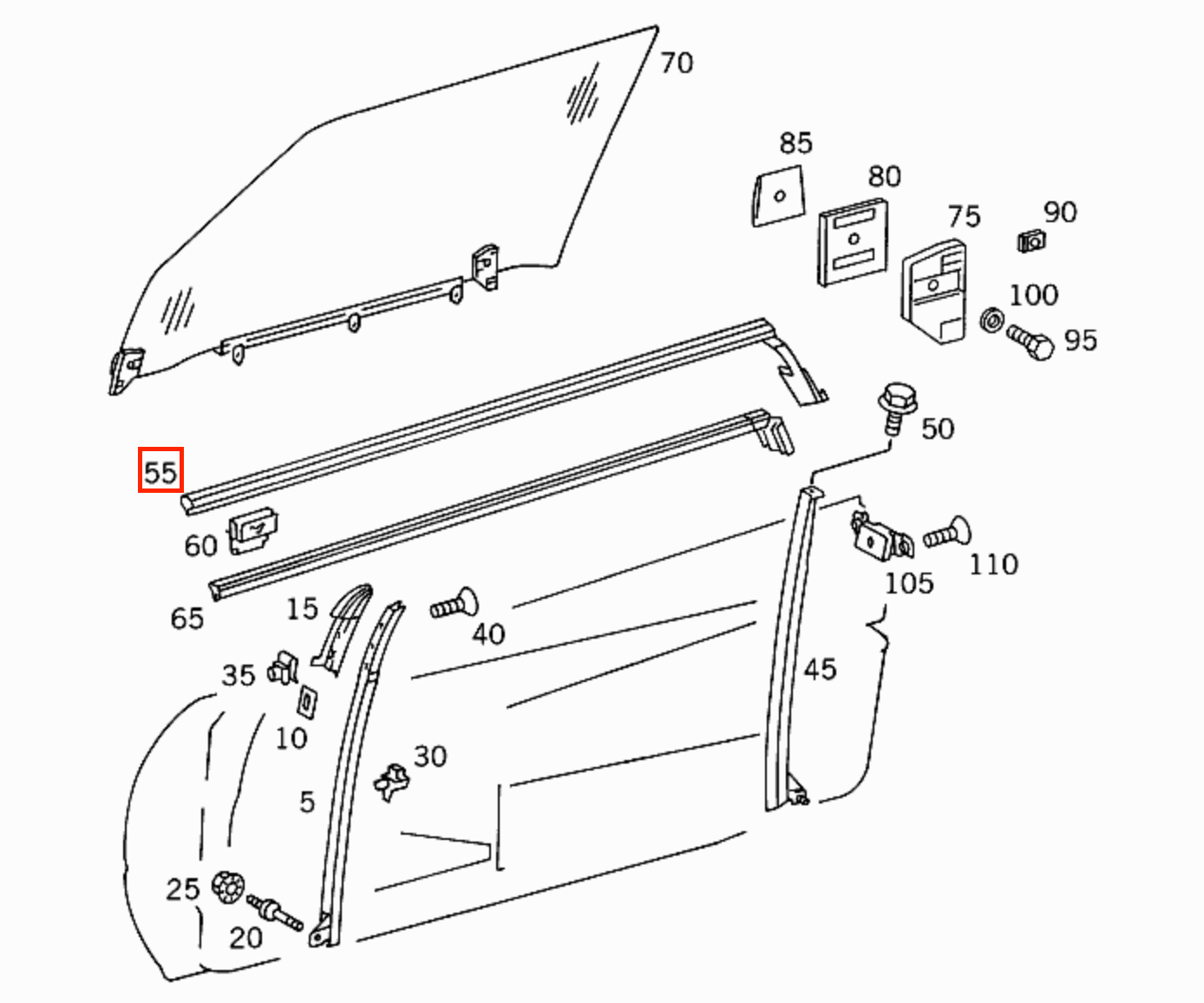 Mercedes-Benz R129 Outer Window Slot Seal Left or Right (A1297200524 / A1297200624) — view 3