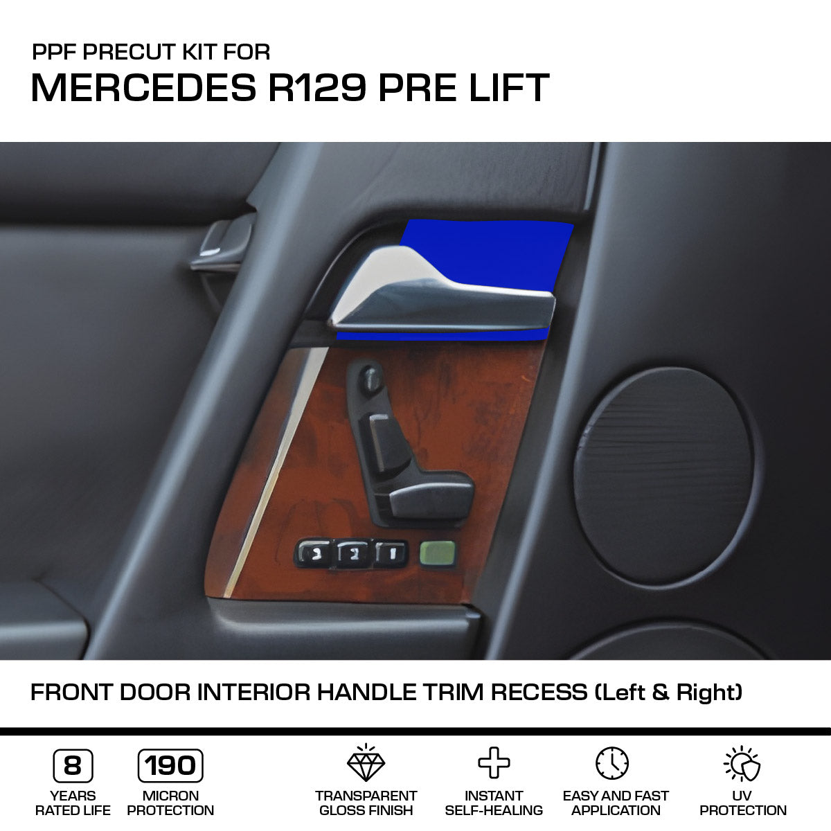 Mercedes-Benz R129 Pre Lift Front Door Interior Handle Trim Recess Left & Right PPF Paint — view 2