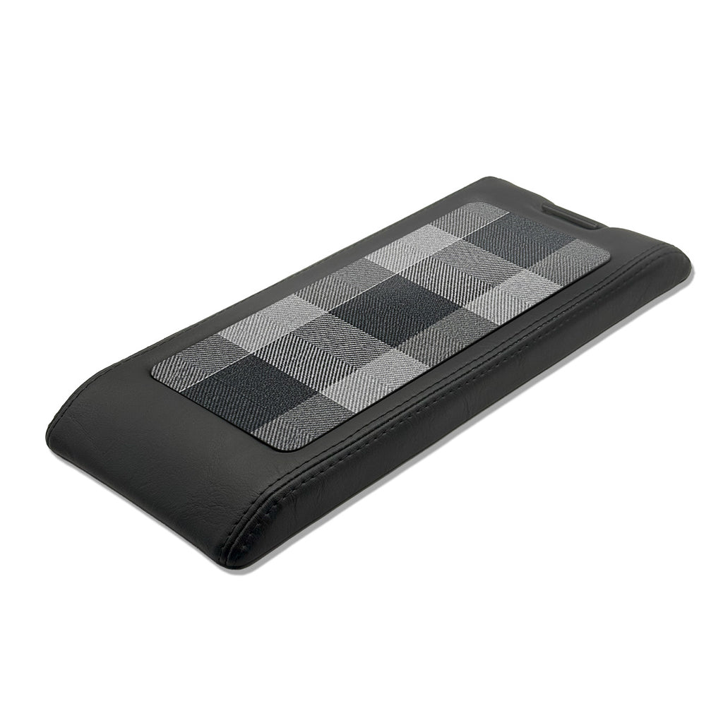 Mercedes-Benz R129 SL Center Armrest Console with Leather Frame and Textile Checkered