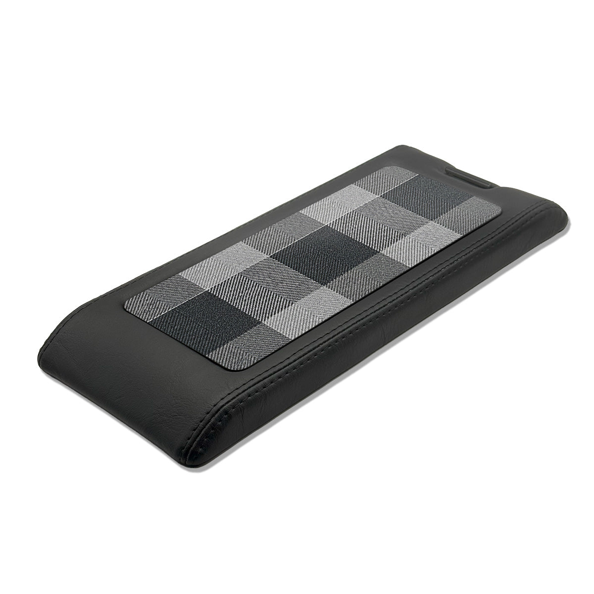 Mercedes-Benz R129 SL Center Armrest Console with Leather Frame and Textile Checkered