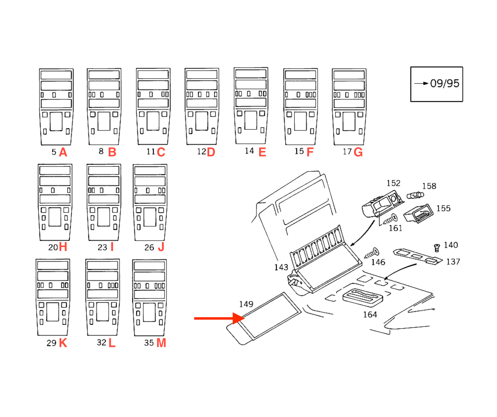 Mercedes-Benz R129 SL Pre-lift Interior Set Seat Switch Cover with Memory 3m Pro — view 3