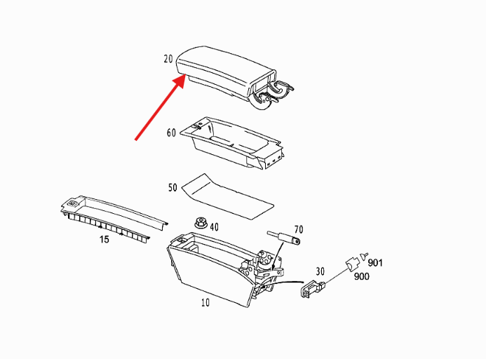 Mercedes-Benz R230 Center Console Armrest Upper Lock Clip Black (A2306801639) — view 5