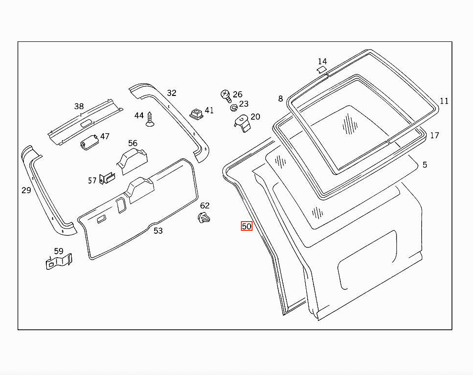 Mercedes-Benz S124 Rubber Trunk Seal Weatherstrip (A1247400078) — view 6