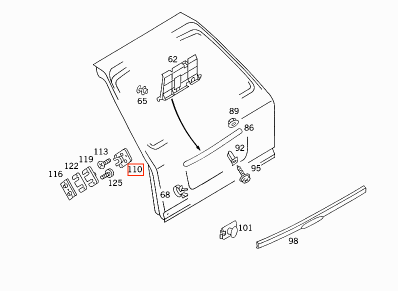 Mercedes-Benz S124 W124 Tailgate Stopper (A1247660876) — view 5