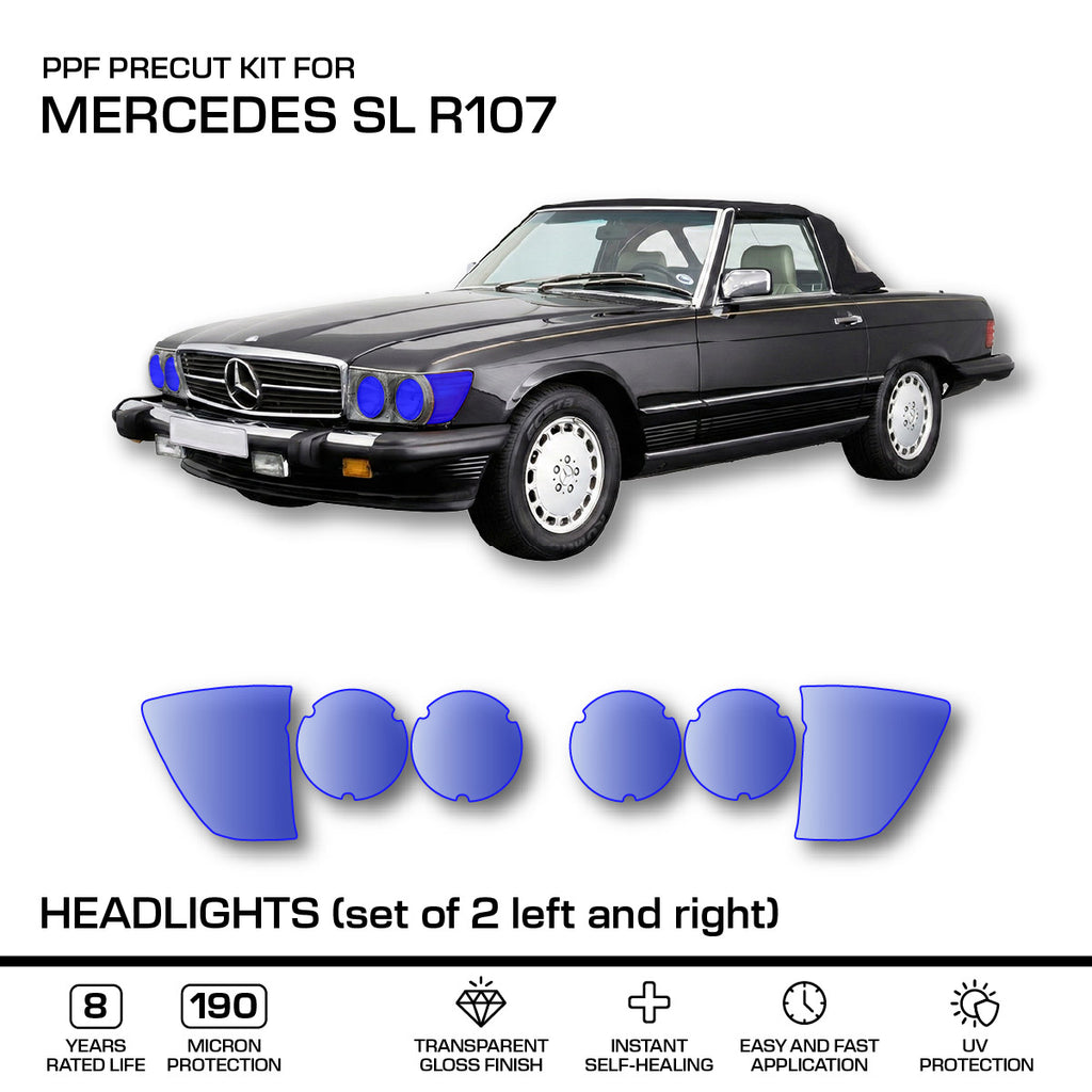 Mercedes-Benz R107 SL Headlights – 3m Pro Transparent PPF Paint Protection Film Precut – — view 2