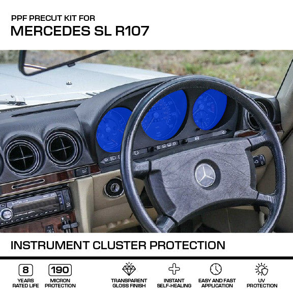 Mercedes-Benz R107 SL Instrument Cluster Protection – PPF Paint Protection Film Precut – — view 2