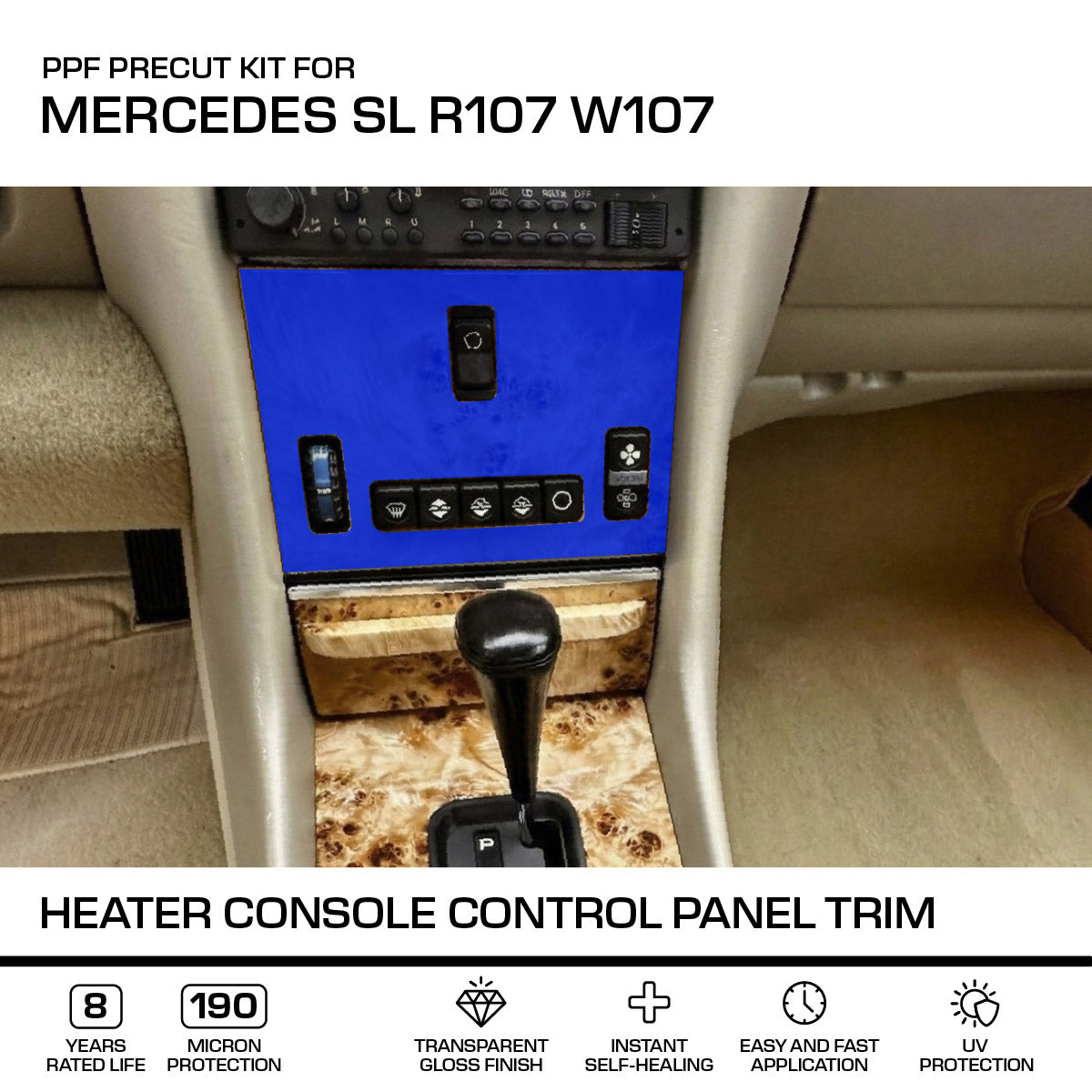 Mercedes-Benz R107 W107 SL Heater Console Control Panel Trim – 3m Pro Transparent PPF — view 2