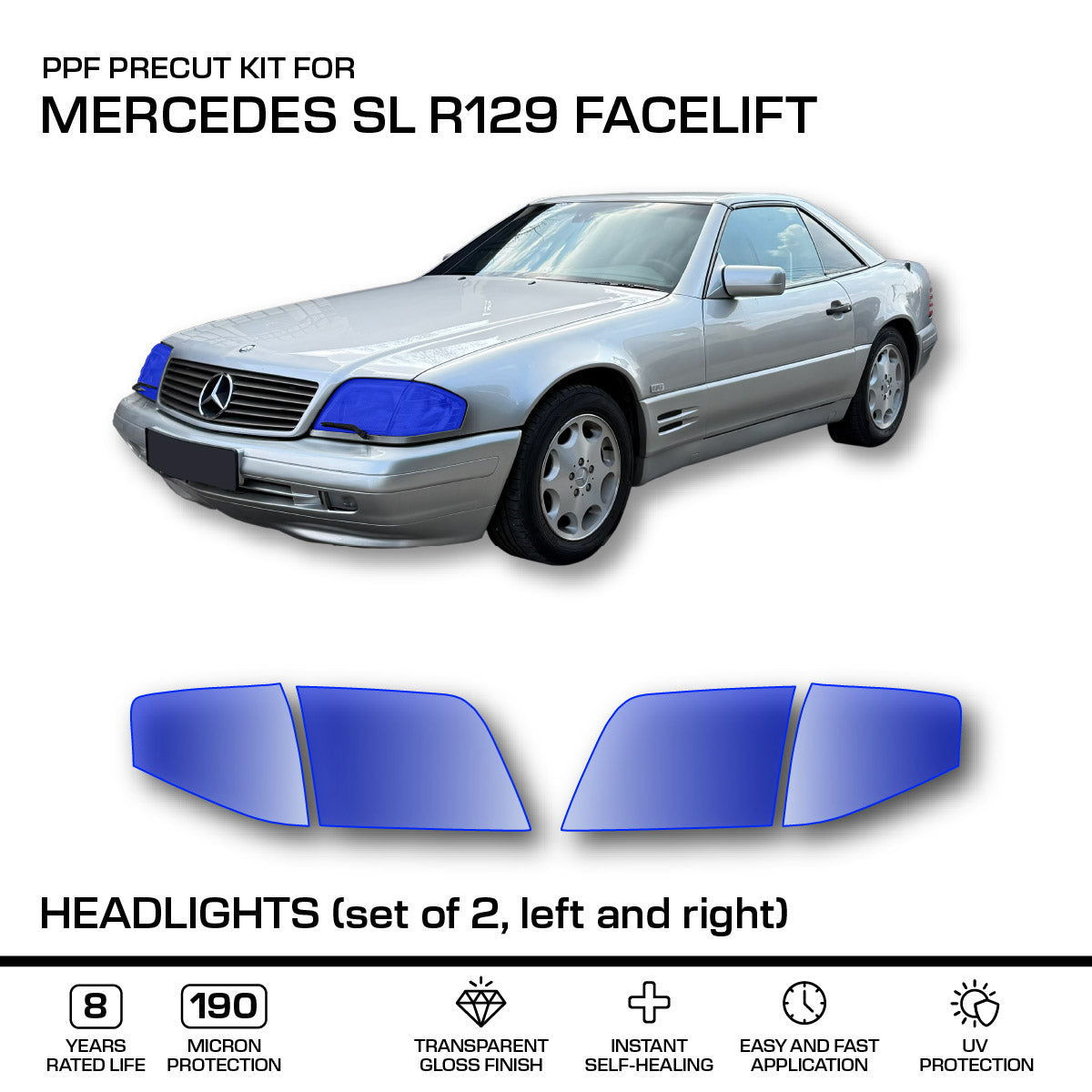 Mercedes-Benz R129 SL Facelift Headlights – 3m Pro Transparent Ppf Paint Protection Film — view 2