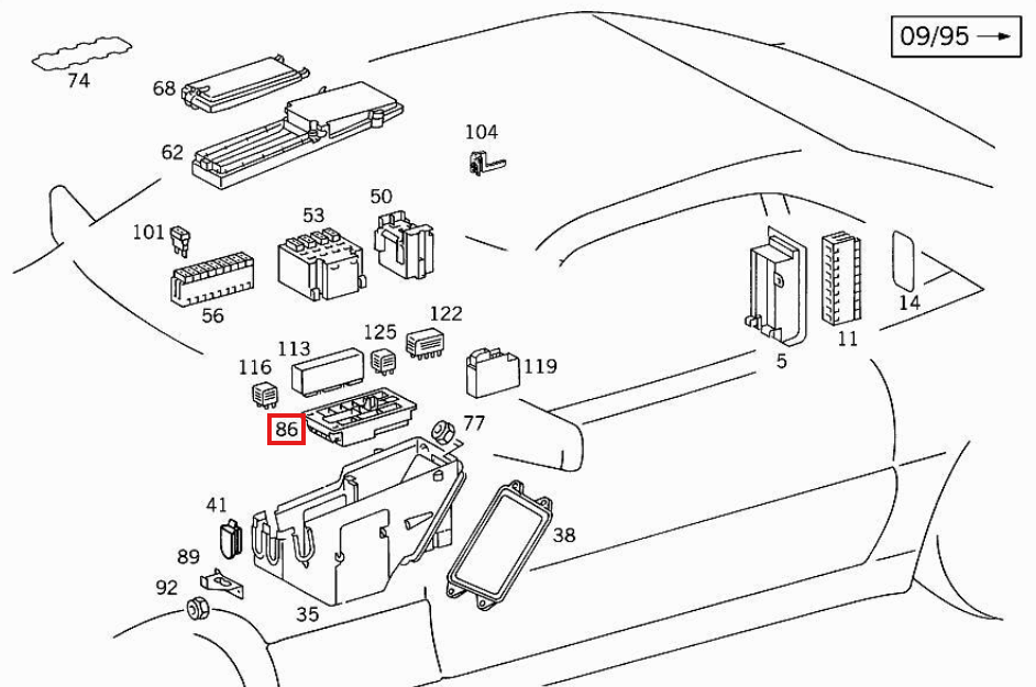 Mercedes-Benz R129 SL Fuse Box Bracket Black (A1295450140) — view 6