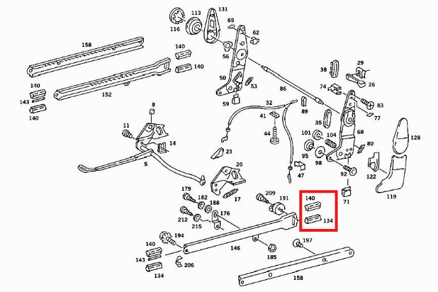 Mercedes-Benz R107 SL Slc Complete 1 Set of Seat Rail Plastic Sliding Jaw — view 5