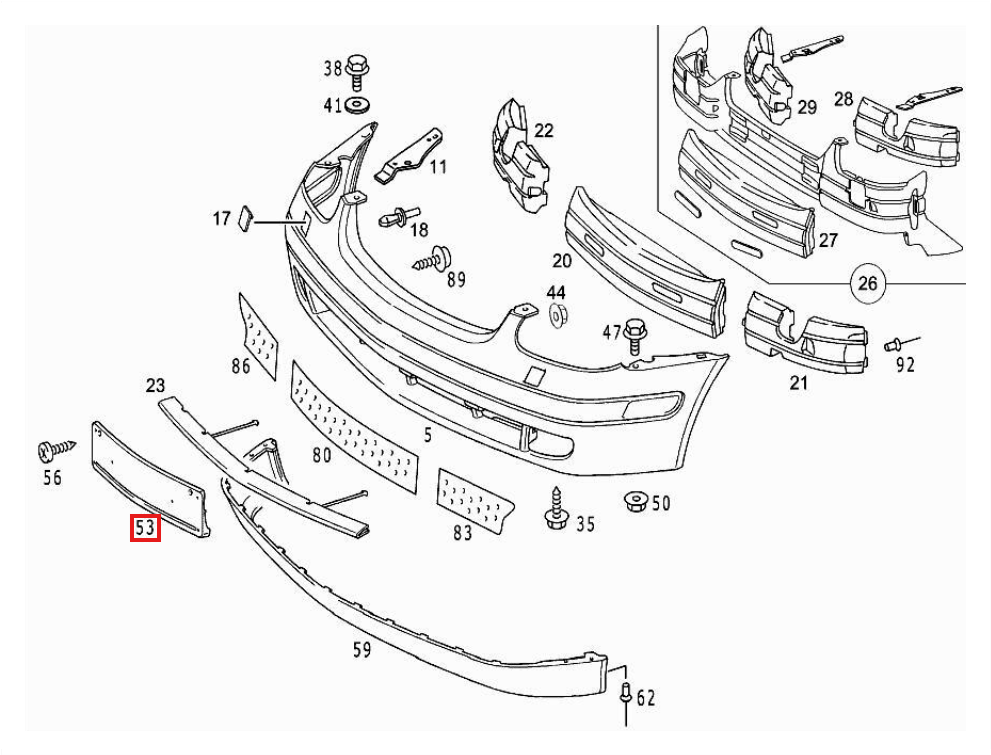 Mercedes-Benz R170 SLK License Plate Molding Trim Black (A1708850081) — view 5