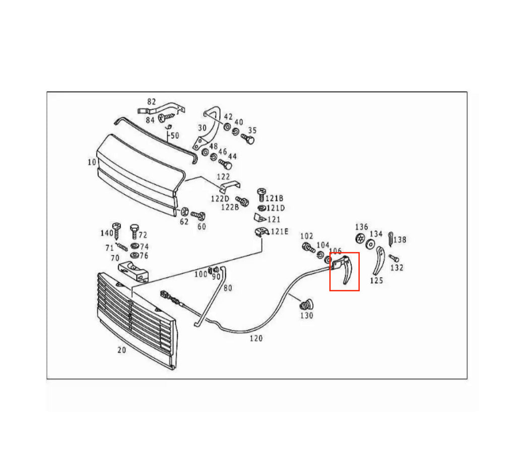 Mercedes-Benz W108 W110 W113 Hood Release Handle Lever (A1108800020 / A9703100173) — view 4