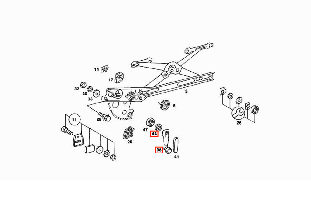Mercedes-Benz W108 W111 W113 Crank Window Regulator Set (A1087600202 / A1087680113) — view 4